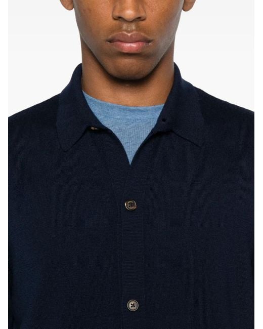 Eleventy Blue Button-Down Wool Shirt for men