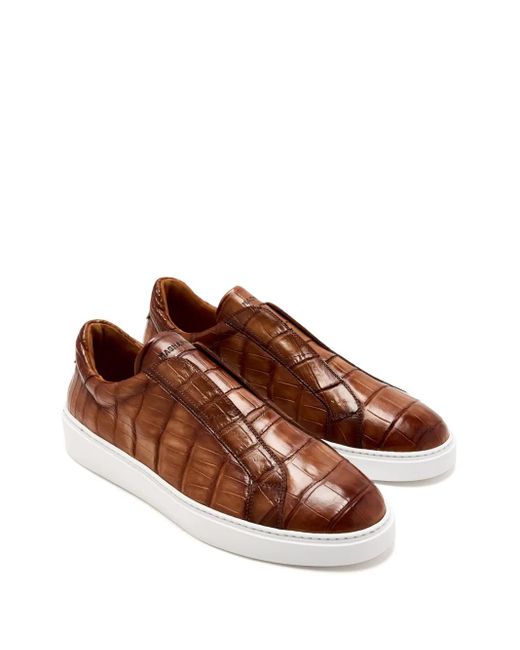 Magnanni Shoes Brown Crocodile-Embossed Trainers for men