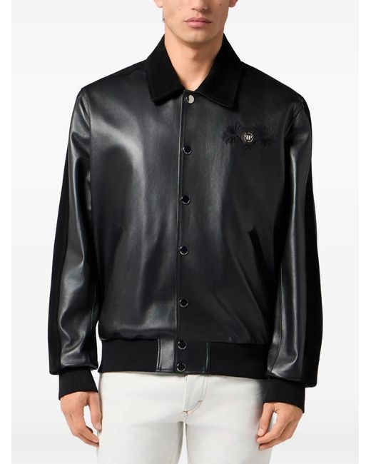 Philipp Plein Black Coster Leather Jacket for men