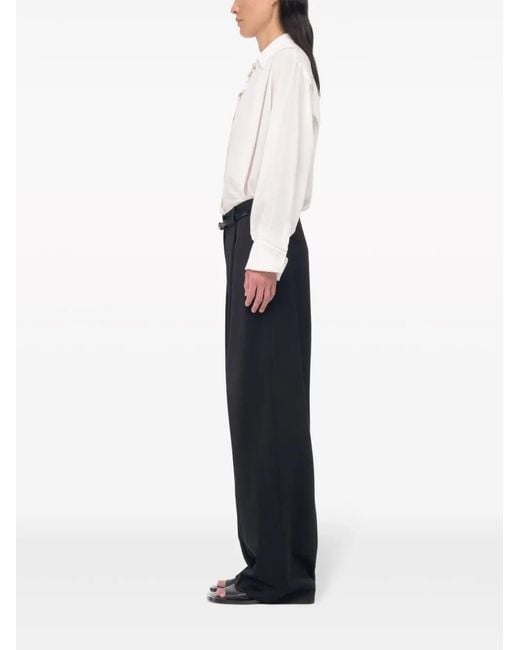 Another Tomorrow White Asymmetric Pleated Silk Shirt