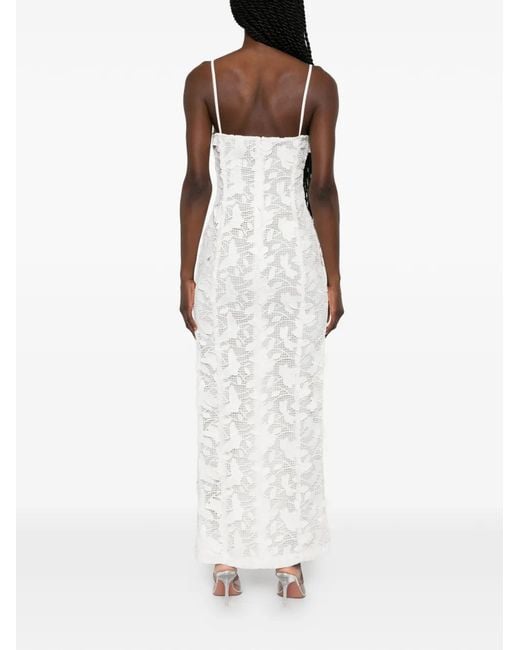 Blumarine White Butterfly-Appliqué Lace Maxi Dress