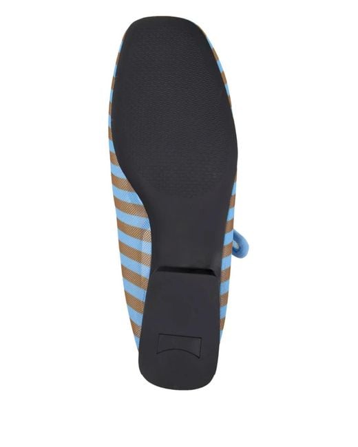 Camper Blue Casi Myra Striped Buckle Ballet Flats
