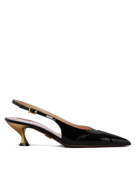 Thom Browne Black Soft Patent Wingtip Slingback Pumps 50Mm