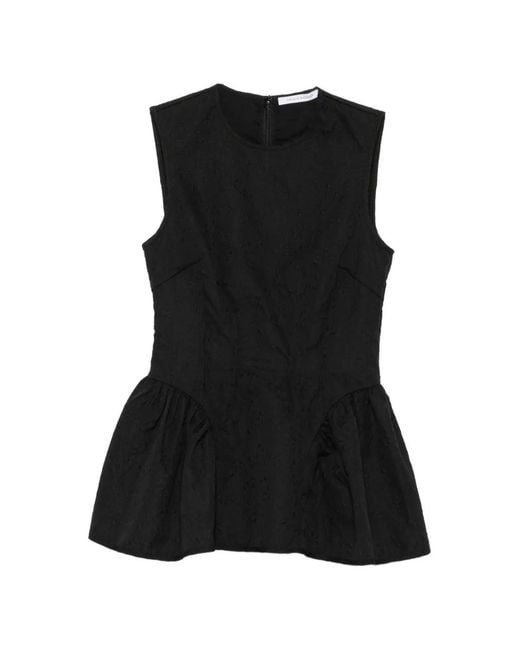 CECILIE BAHNSEN Black Cloqué-Effect Peplum Top