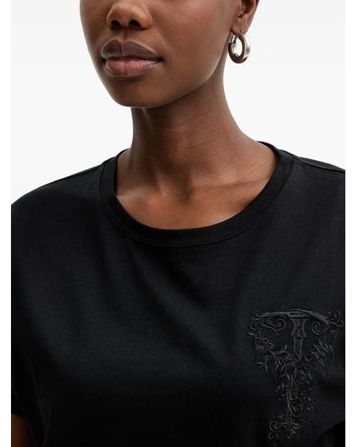 Twinset Black Logo-Embroidered Cropped T-Shirt