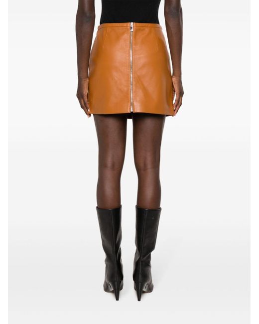 Versace Orange Medusa-embellished Leather Miniskirt