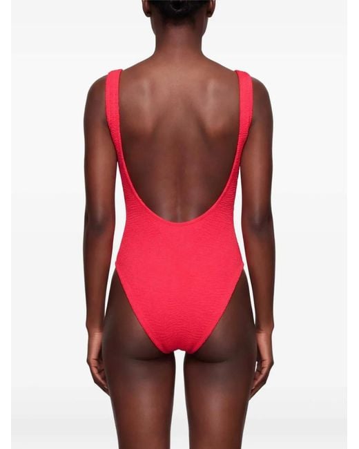 Hunza G Pink Square Neck Textured Swimsuit