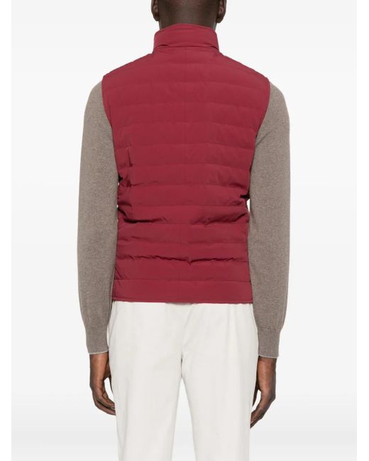 Brunello Cucinelli Red Quilted Zip-Front Vest for men