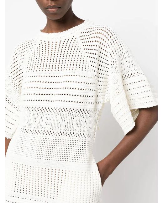 Stella McCartney White I Love You Crochet-Knit Minidress