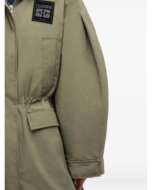 Ganni Green Hooded Longline Parka