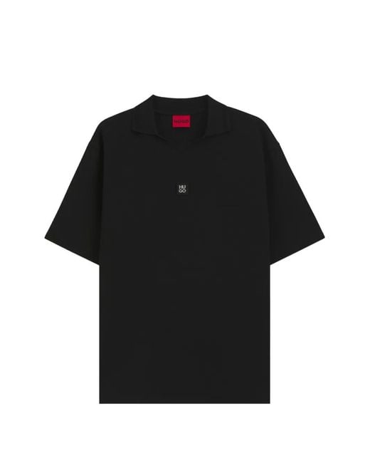 Polo À Patch Logo HUGO pour homme en coloris Black