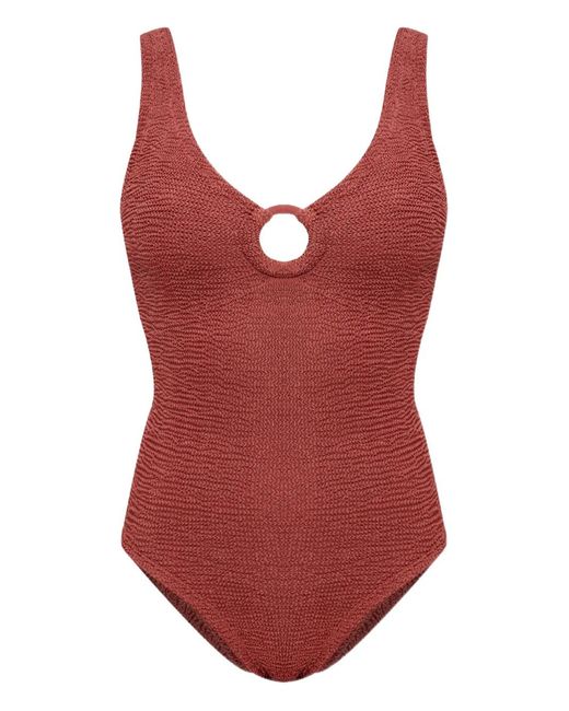 Hunza G Red Celine Crinkled-Effect Swimsuit