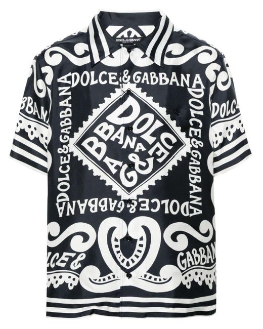 Dolce & Gabbana Zijden Overhemd Met Marina Print in het Black voor heren