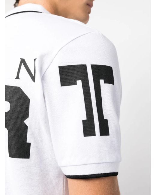 Philipp Plein White Ss Logo-Patch Cotton Polo Shirt for men