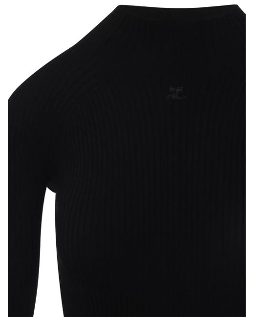 Courreges Geribbelde Jurk Met Hoge Hals in het Black