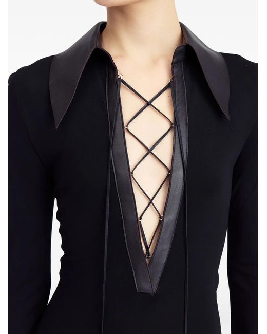 16Arlington Black Talia Lace-Up Collared Midi Dress