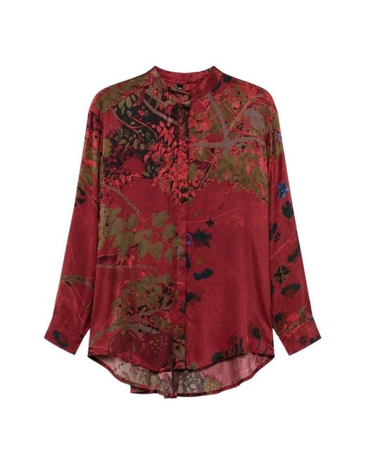 Yavi Red Floral-Print Silk-Blend Shirt