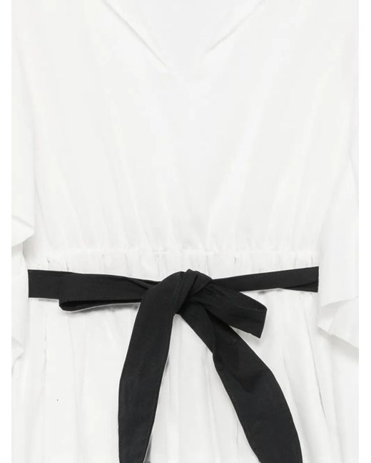 Kaos White Ruffled Belted Blouse