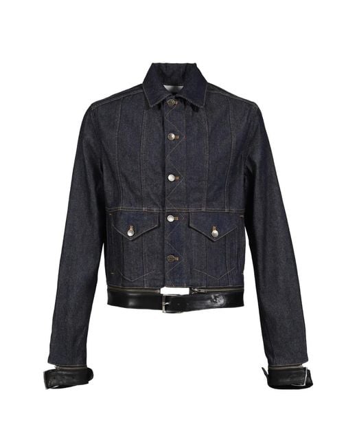 Egonlab Blue Leather-Strap Denim Jacket for men