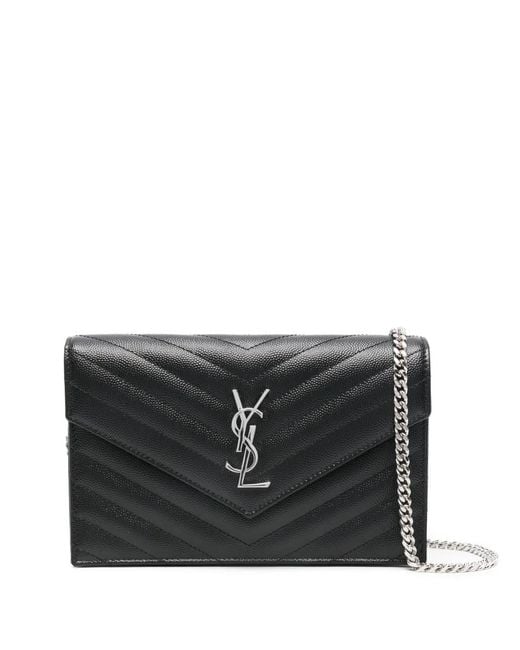 Saint Laurent Black Chevron Chain Clutch Bag