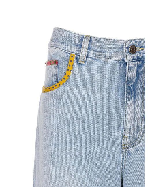 Valentino Garavani Blue Floral-Hem Embroidered Jeans