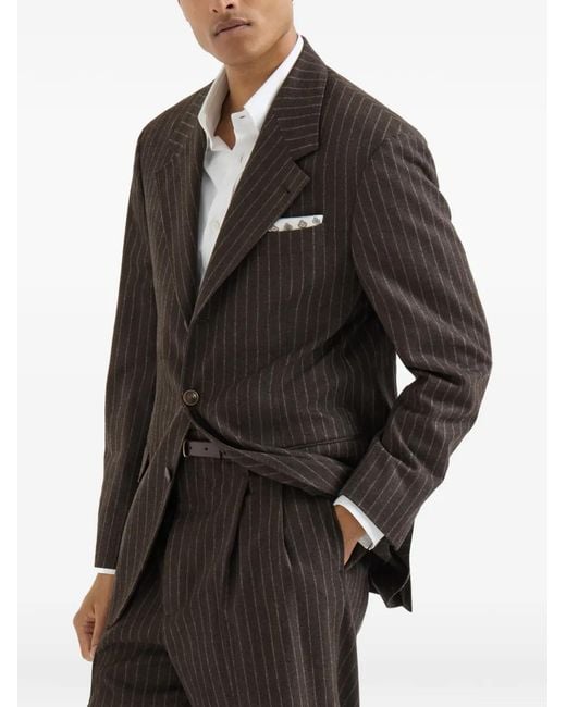 Brunello Cucinelli Brown Virgin Wool And Cashmere Chalk Stripe Flannel Tailor Blazer for men