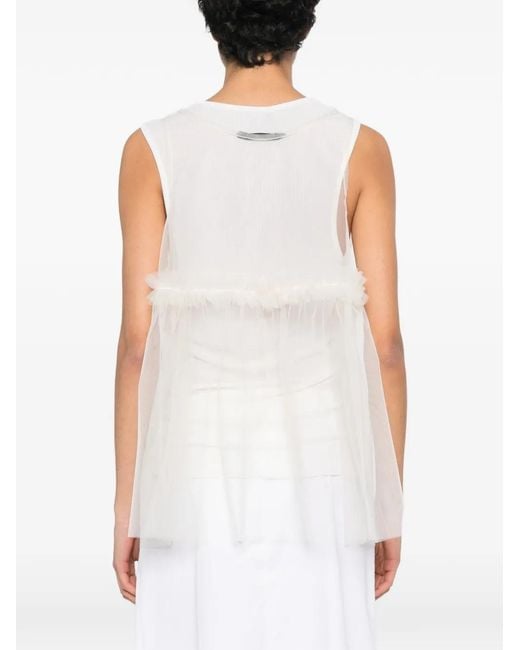 Susanne Bommer White Ruffled Sleeveless Top