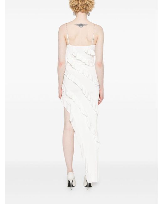 Nissa White Asymmetrisches Kleid mit Rüschen