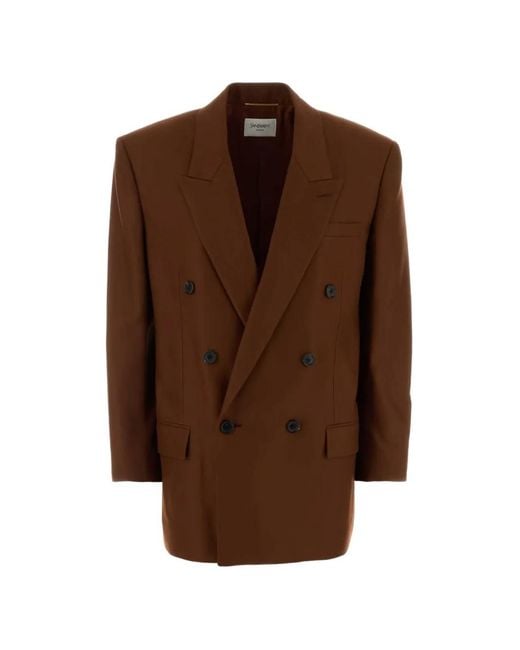 Saint Laurent Brown Double-Breasted Peak-Lapels Jacket