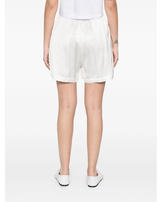 Lutz Huelle White Garbo Elasticated-Waistband Satin Shorts