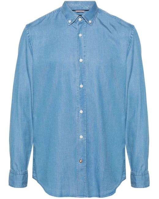 Boss Blue Buttoned Chambray Shirt for men