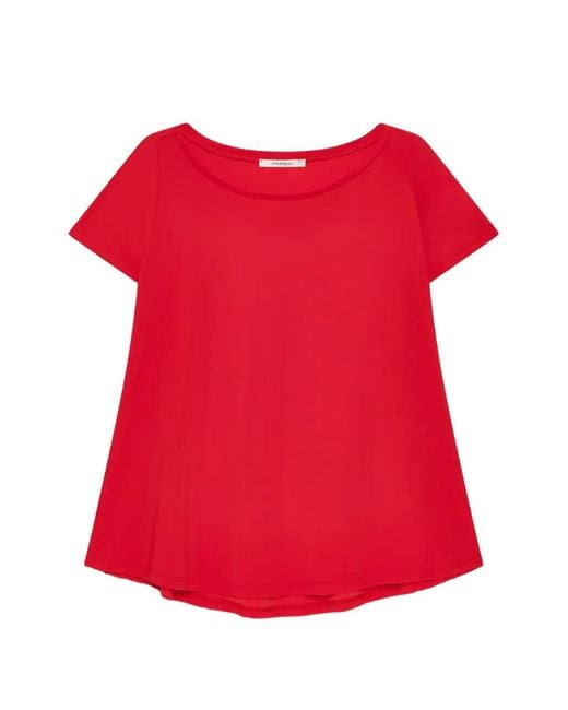 Maliparmi Red Boat-Neck A-Line T-Shirt