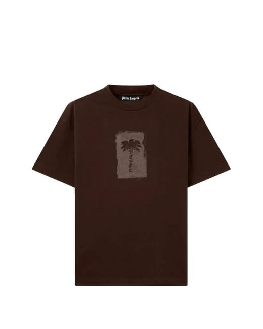 Palm Angels Brown Brushed Palm Tree T-Shirt for men