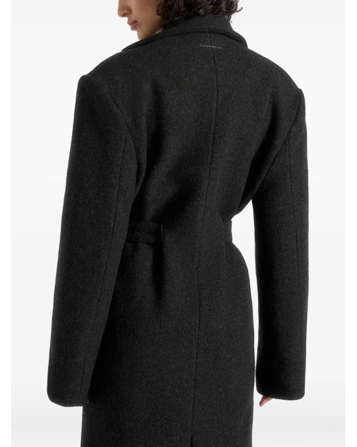 Manière De Voir Black Jena Wide Shoulder Wool Coat With Cinch Belt