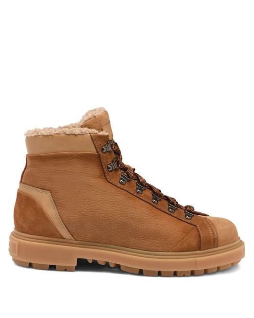 Santoni Brown Nubuck Hiking Boots for men
