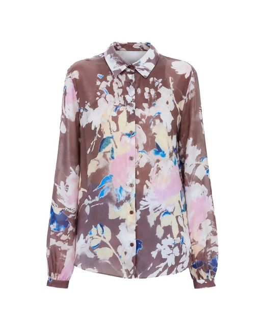 Hanita White Floral-Print Button-Up Shirt