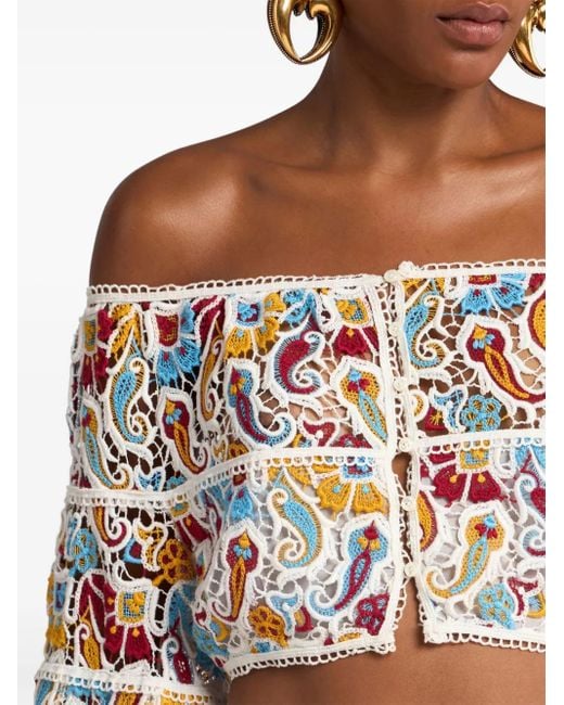 Etro White Paisley-Macramé Top