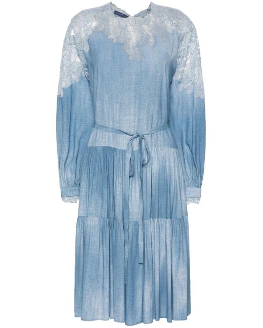 Ermanno Scervino Blue Corded-lace Panelled Mid Dress
