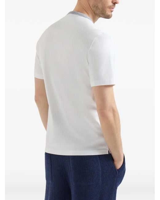 Brunello Cucinelli White Cotton-Jersey Crew-Neck T-Shirt With Print for men