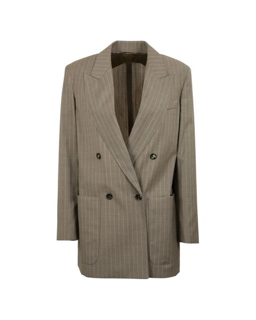 Max Mara Gray Pinstripe Double-Breasted Blazer