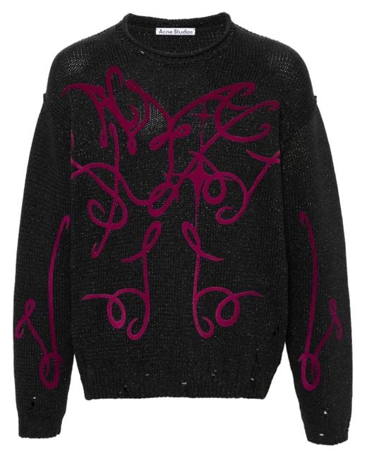 Acne Blue Flocked-Logo Distressed Jumper for men