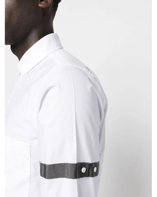 Thom Browne White Cotton Shirt With Button Sleeve Detail And Rounded Hem for men
