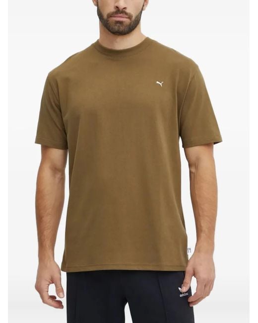 PUMA Green Embroidered-Logo Crew-Neck T-Shirt for men
