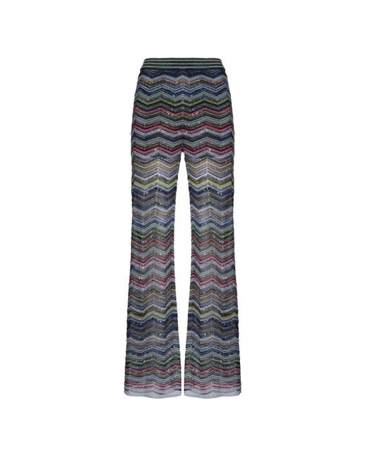 Missoni Blue Chevron Palazzo Trousers With Sequins