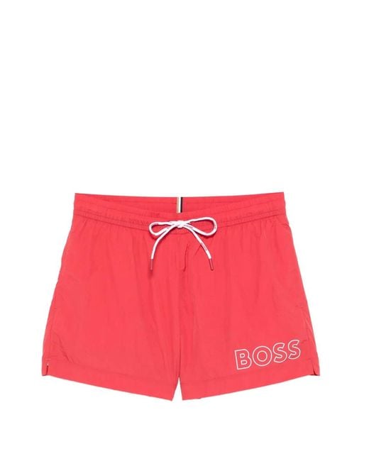 Boss Red Mooneye Drawstring-Fastening Swim Shorts for men
