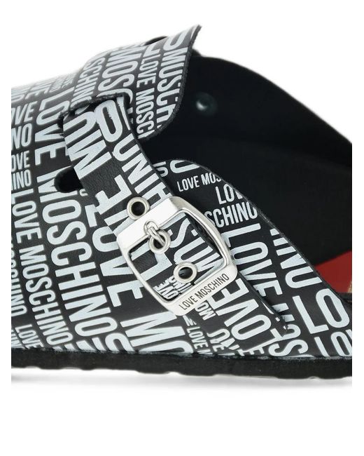 Moschino White Logo-Print Buckle Sandals