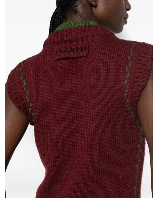 Marni Black Intarsia-Knit V-Neck Sweater Vest