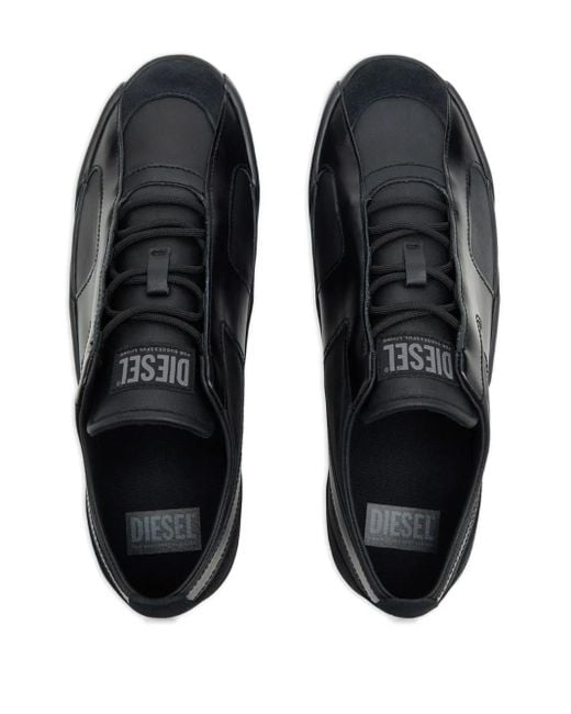 DIESEL Black Slante Leather Sneakers for men