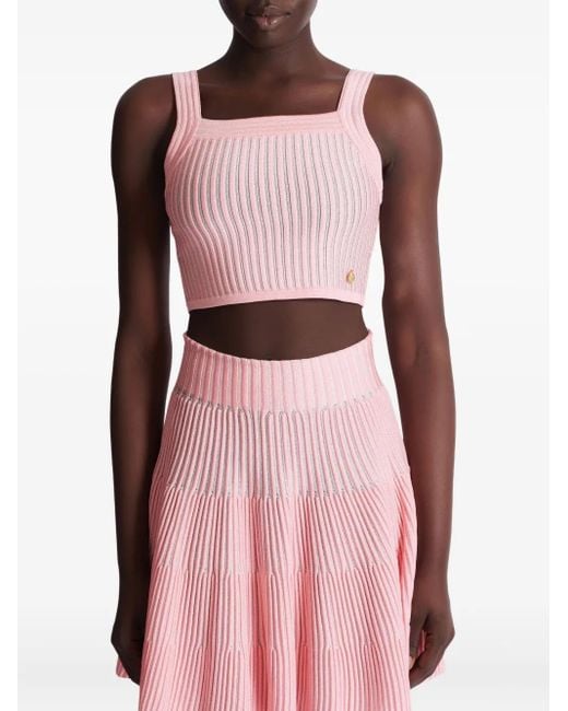 Balmain Pink Ribbed Square-Neck Top