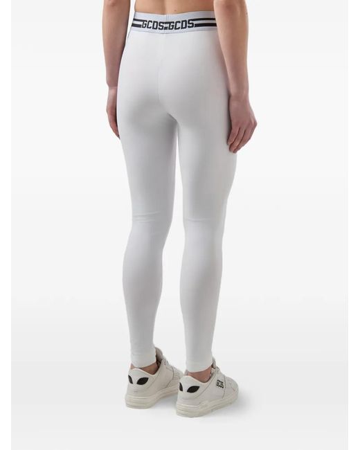 Gcds White Logo-Waistband Leggings